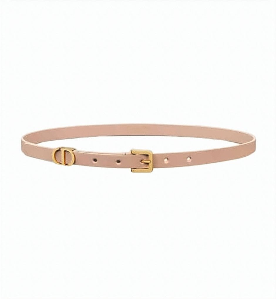Christian Dior Minimalist Slim Calf Leather Belt With Gold-Tone Buckle