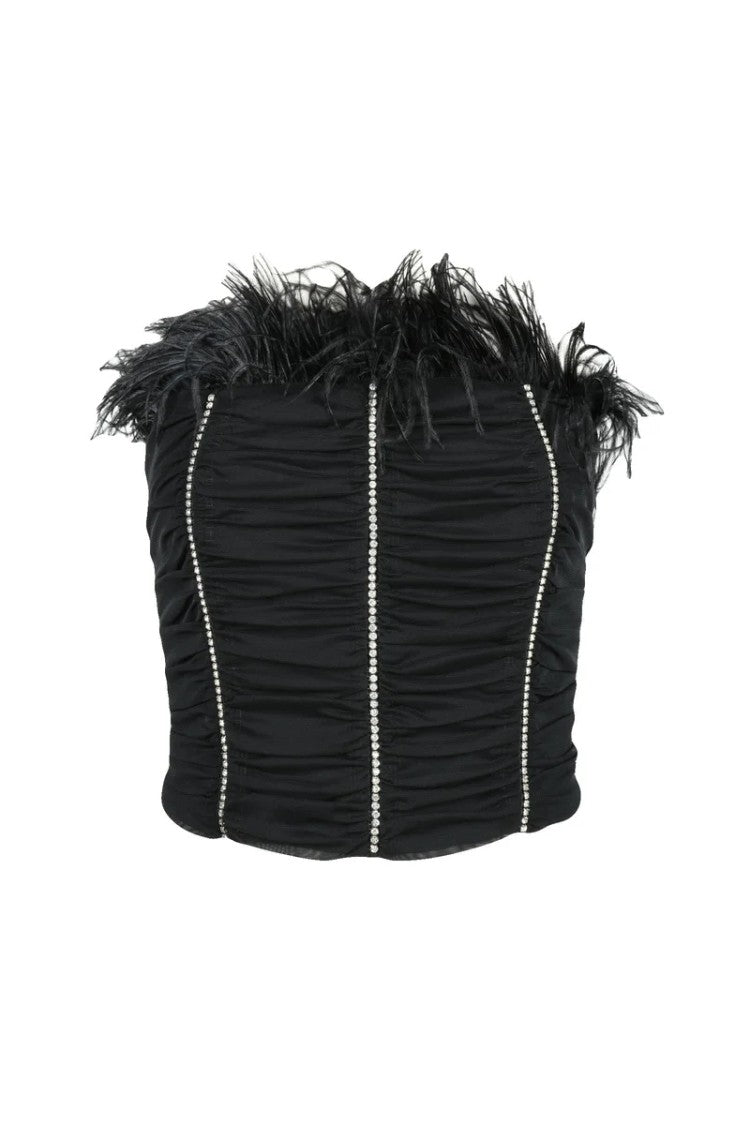 Patrizia Pepe Sera Tulle Bustier Top - Black
