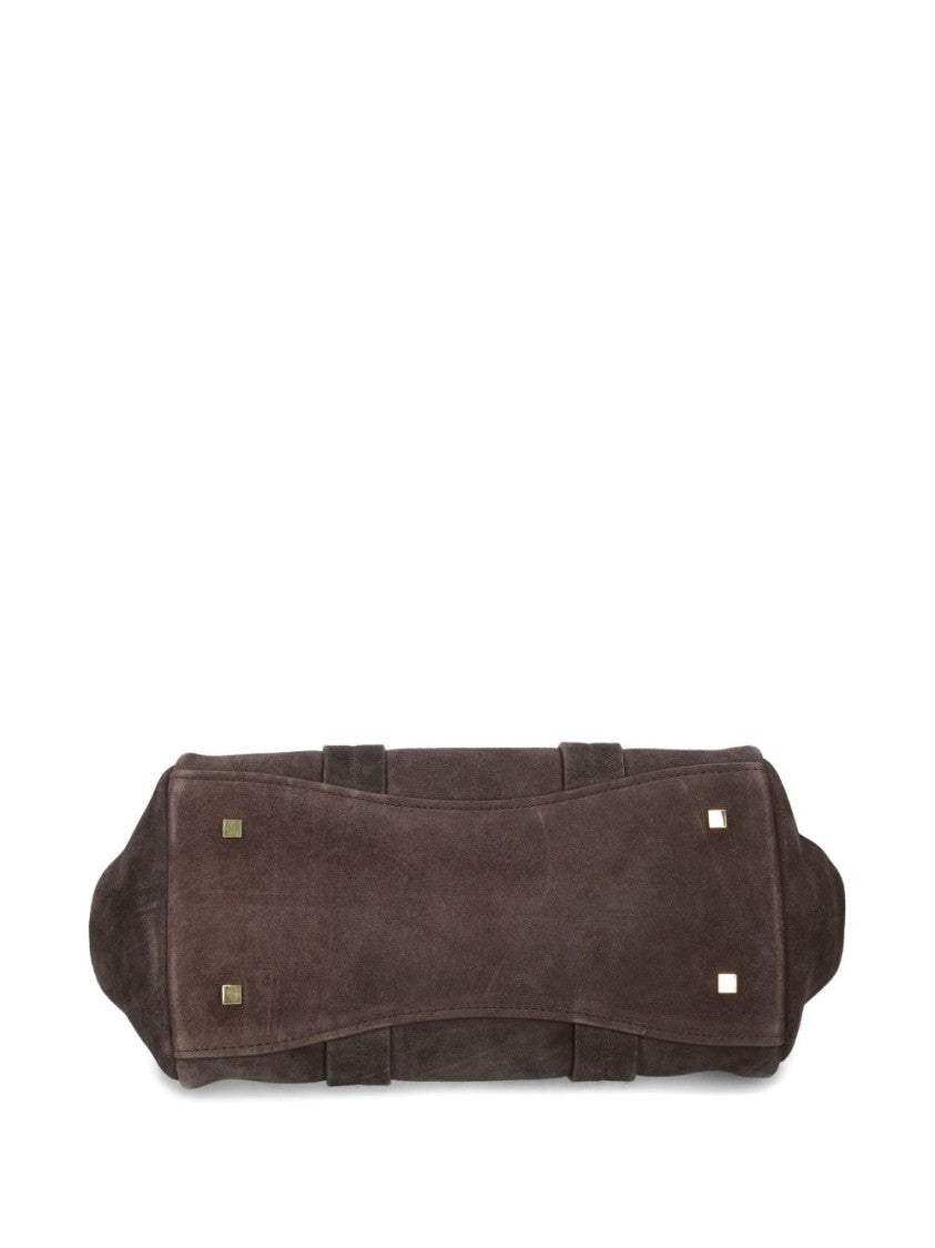 Michael Kors Structured Brown Suede Handbag With Gold Accents