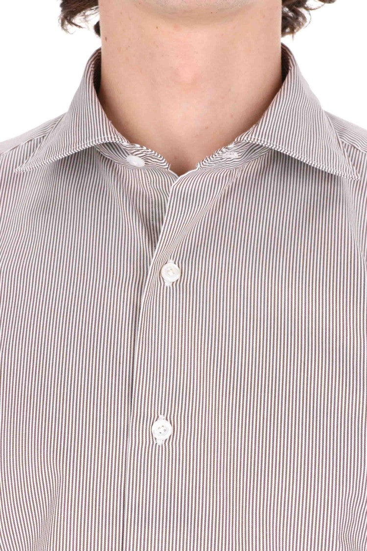 Finamore Twill 120'S Structured Tailored Shirt With Vertical Pinstripes