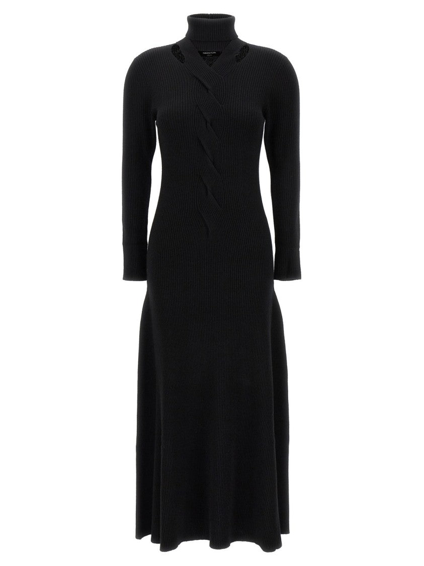 Fabiana Filippi Black Knit Midi Dress With Subtle Cut-Out Detail