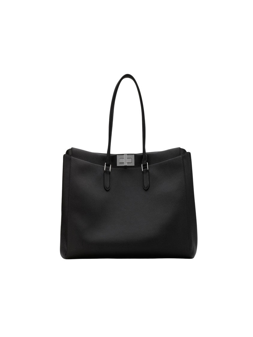 Fendi Large Structured Tote In Full-Grain Calfskin With Vintage Silver Twist Lock