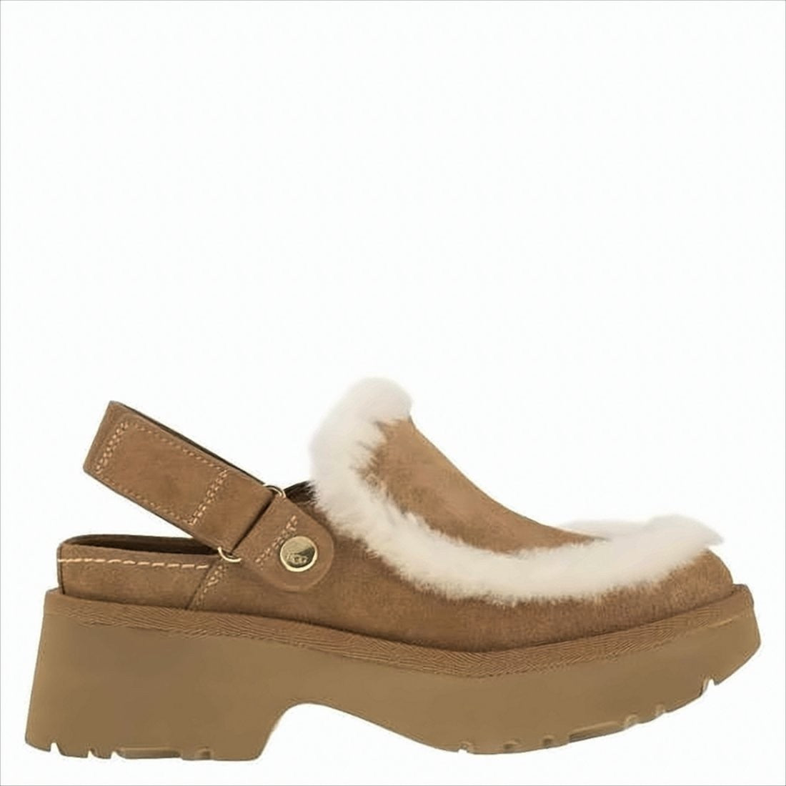 Ugg Suede Mules With Plush Trim And Adjustable Strap