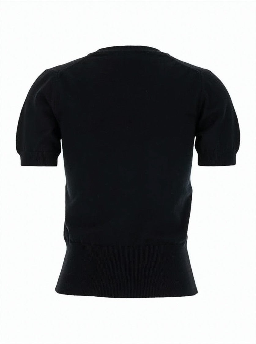 Vivienne Westwood Fitted Short Puff Sleeve Sweater With Embroidered Emblem