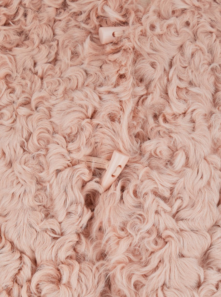 Plain Collarless Lamb Fur Jacket