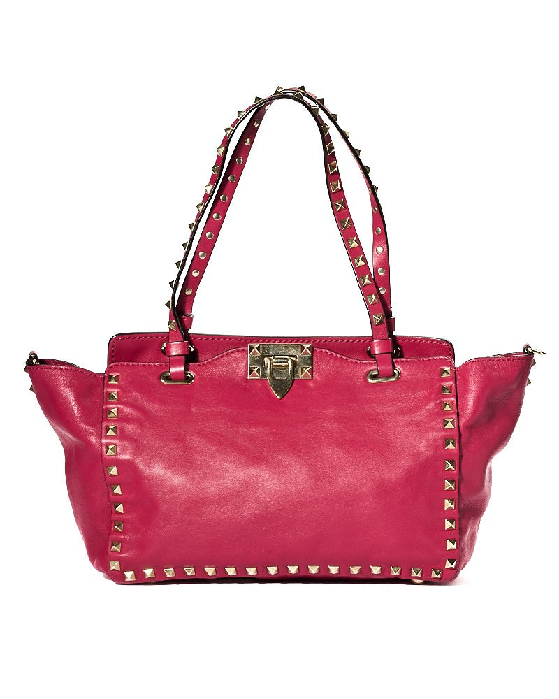 Valentino Small Rockstud Shopper In Fuchsia