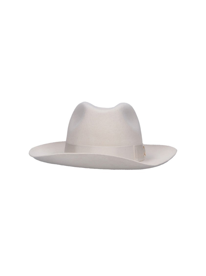 Borsalino Wide-Brimmed Felt Hat With Tone-On-Tone Ribbon