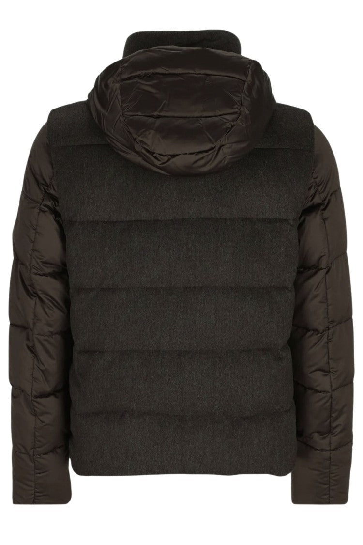 Moorer Short Wool And Nylon Puffer Jacket With High Collar