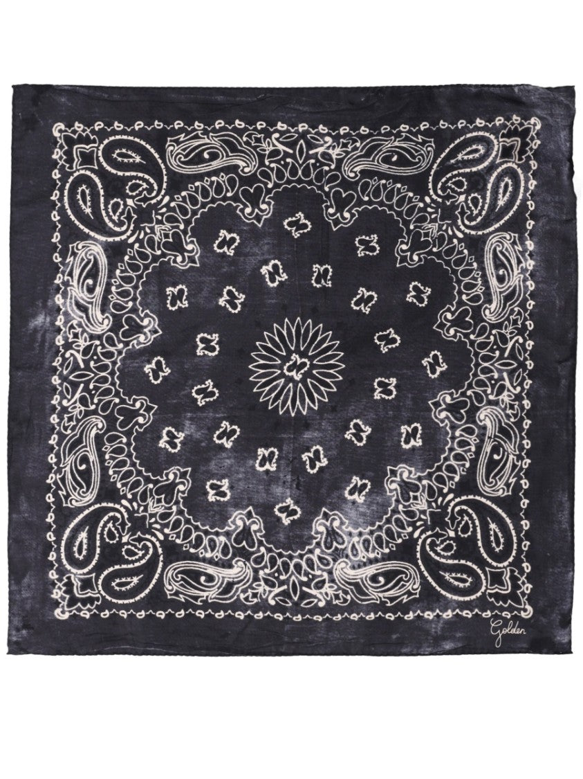 Golden Goose Black Paisley Pattern Silk Square Scarf