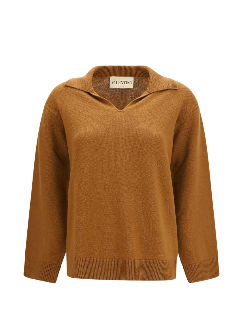 Valentino Earthy Wide V-Neck Cashmere Sweater