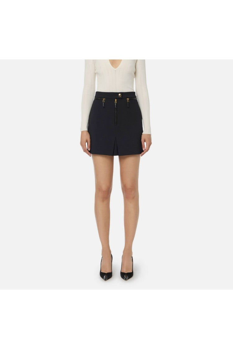 Elisabetta Franchi Black Triple-Zip Pleated Polyester-Blend Mini Skirt