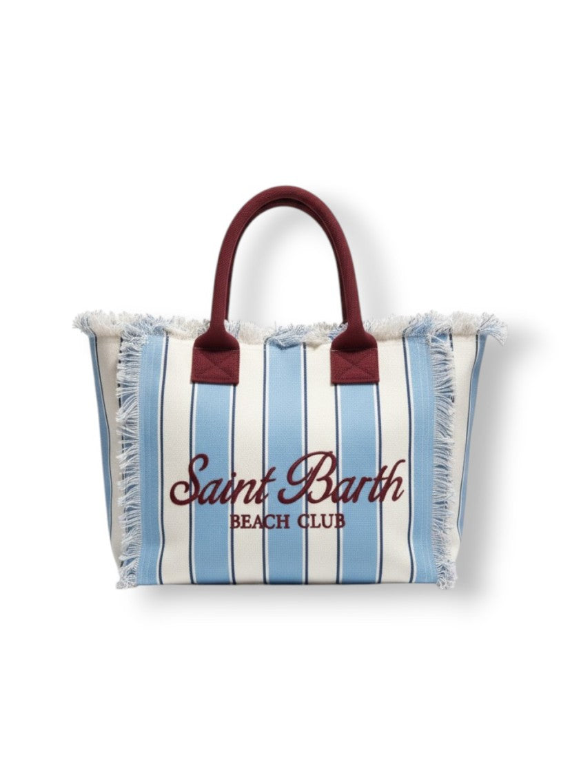 Mc2 Saint Barth Rectangular Tote Bag With Striking Vertical Stripes And Fringed Edges
