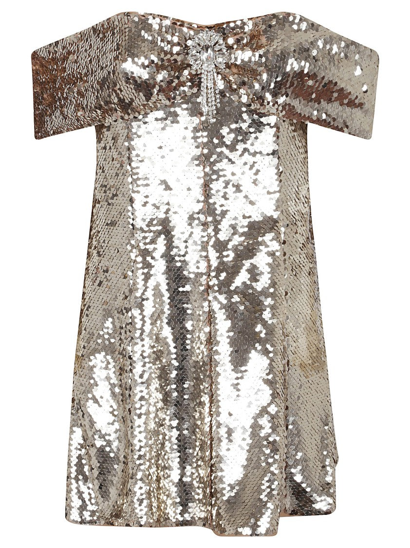 Self-Portrait Gold Sequin Off Shoulder Mini Dress