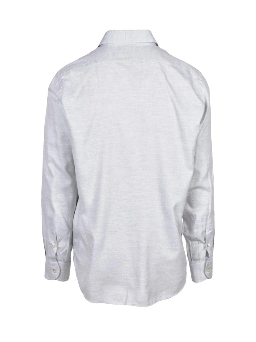 Eleventy Light Grey Plaid Cotton-Blend Flannel Shirt