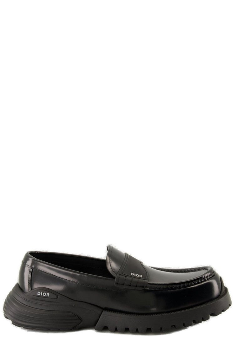 Christian Dior Polished Calf Leather Loafers With Textured Sole