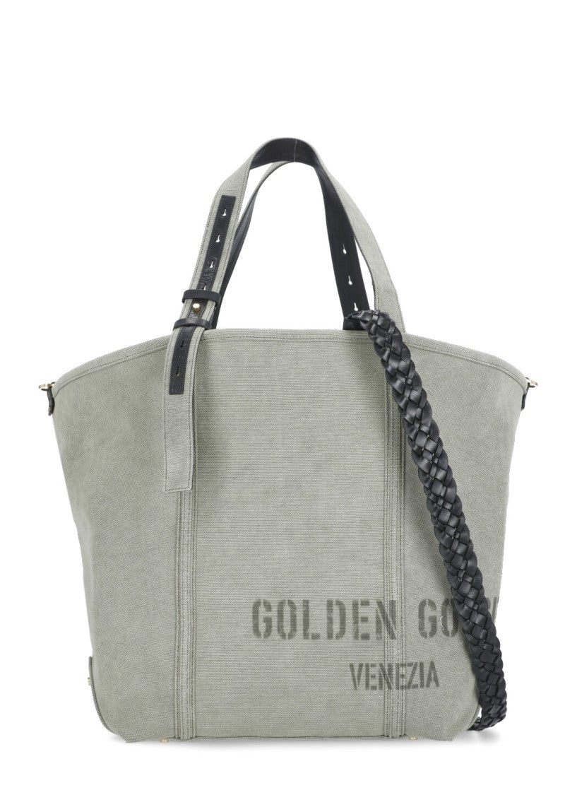 Golden Goose Green Canvas Hand Bag With Printed Logo