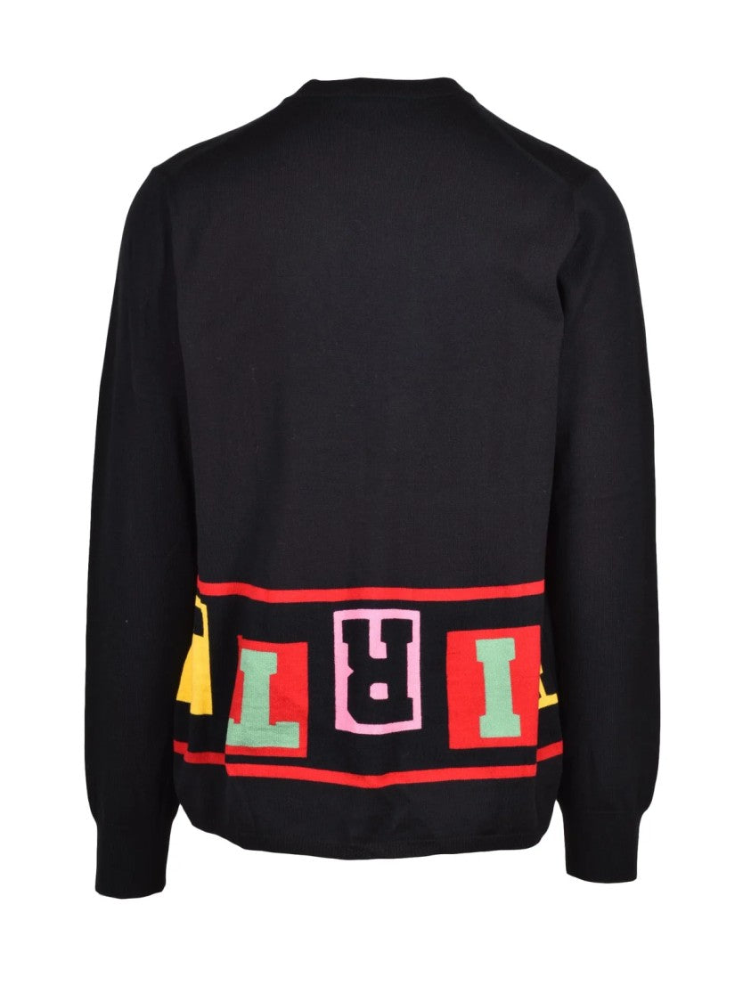 Comme Des Garçons Black Block Lettering Acrylic-Blend Crewneck Sweater