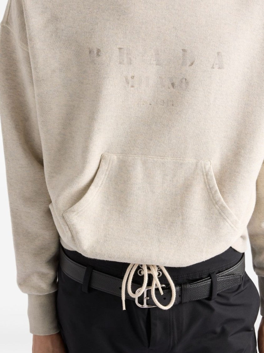Prada Boxy-Fit Cotton Fleece Hoodie With Ribbed Details