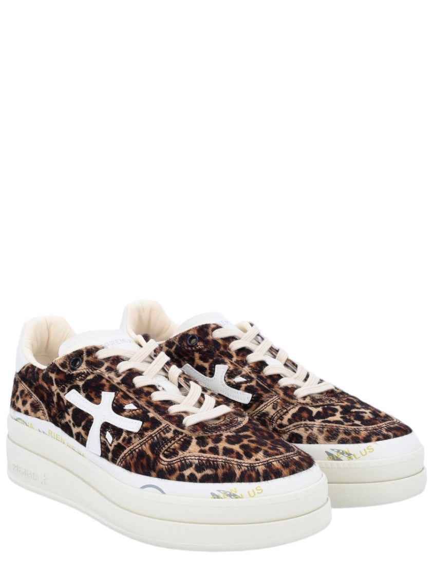 Premiata Micol Leopard Print Chunky Sole Calf Leather Sneakers