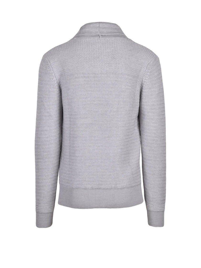 Kangra Shawl Collar Light Grey Merino Wool Sweater