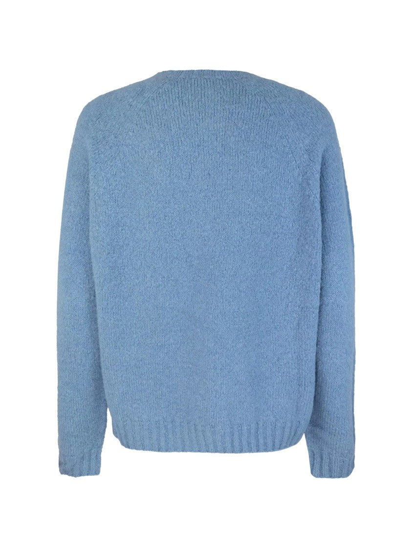 Weekend Light Blue Knit Sweater With Classic Crew Neckline