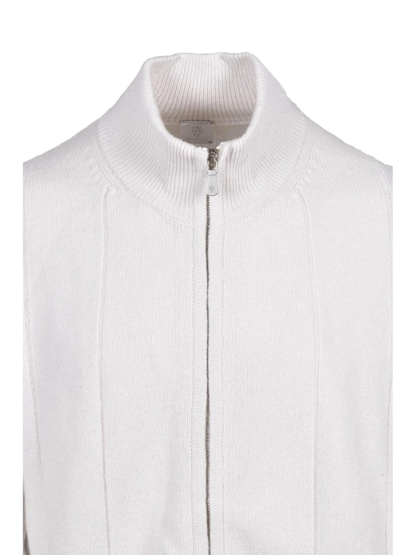 Eleventy Ribbed Wool Zip Cardigan With High Collar Design
