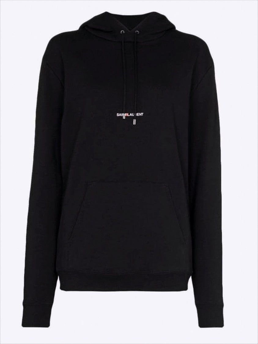 Saint Laurent Black Cotton Hoodie With Adjustable Drawstring