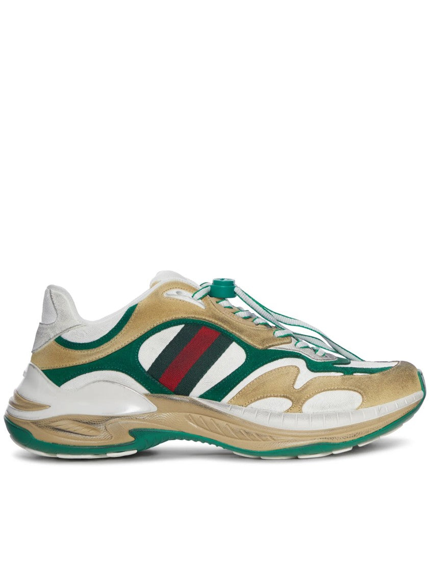 Gucci White Dynamic Mixed-Material Striped Sneakers