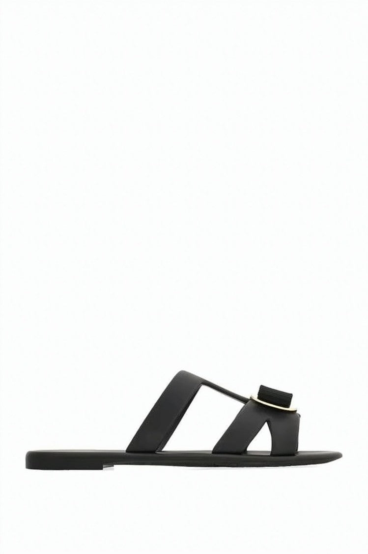Salvatore Ferragamo Minimalist Black Rubber Slide Sandals With Gold-Tone Plate