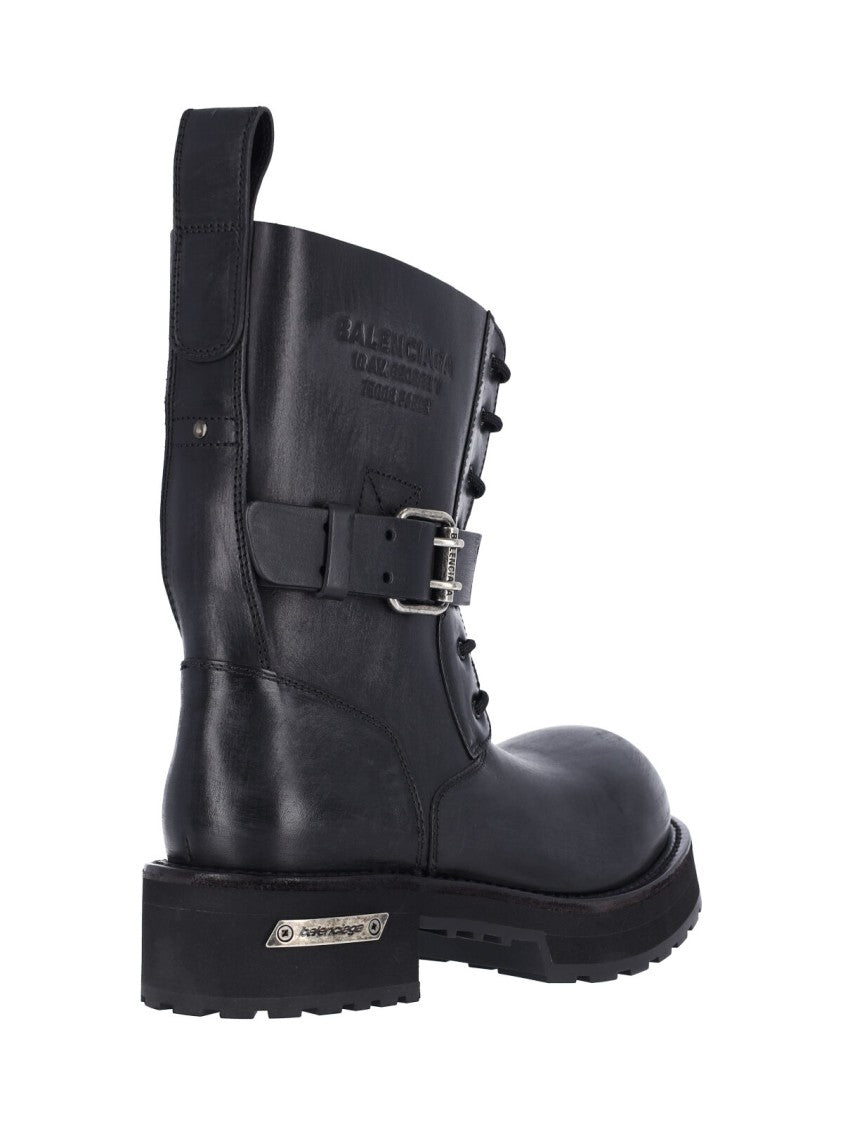 Balenciaga Rounded Toe Black Calf Leather Boots