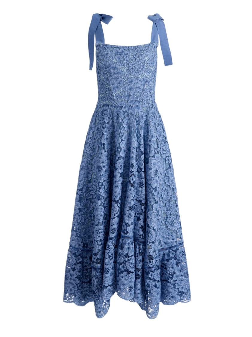 Alice Olivia By Stacey Bendet Floral Lace Ankle-Length Dress With Corset Bodice And Ribbon Straps