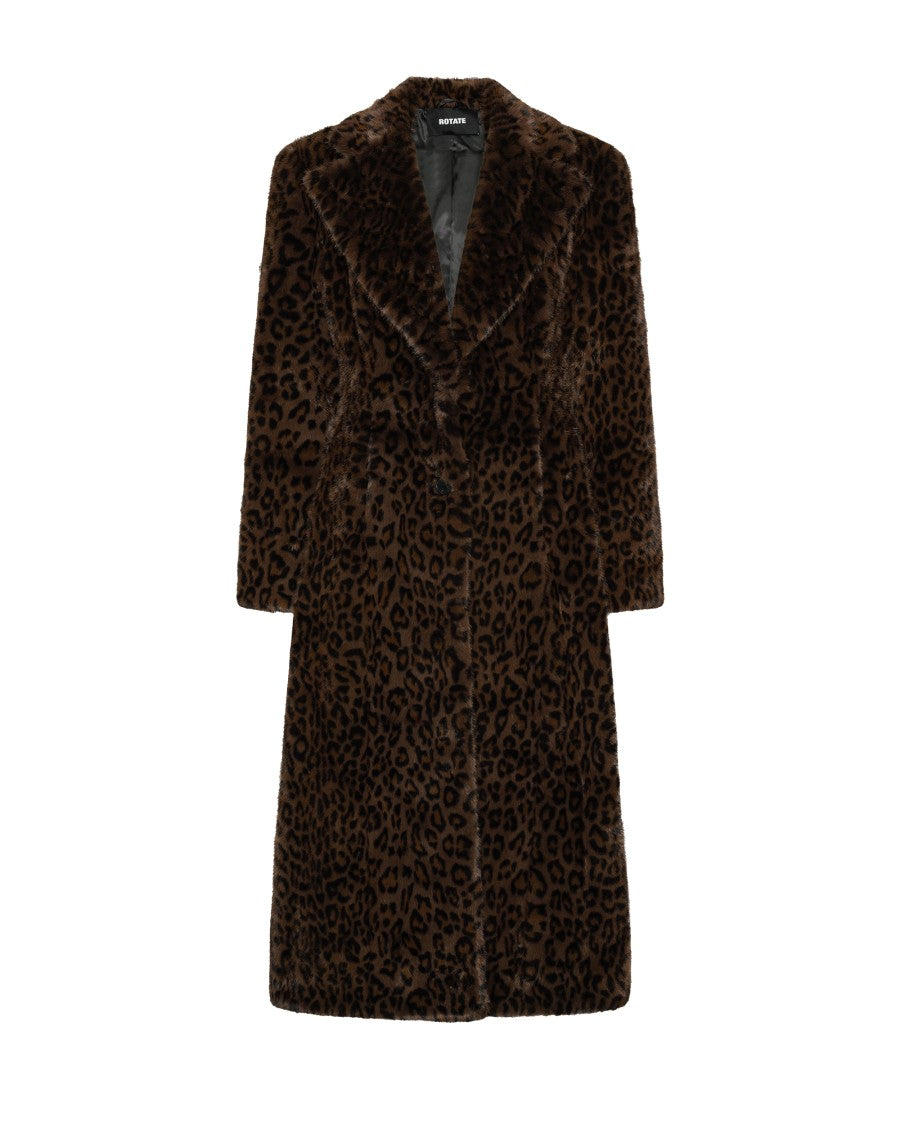 Rotate Leopard Print Synthetic Fur Long Coat With Plush Texture