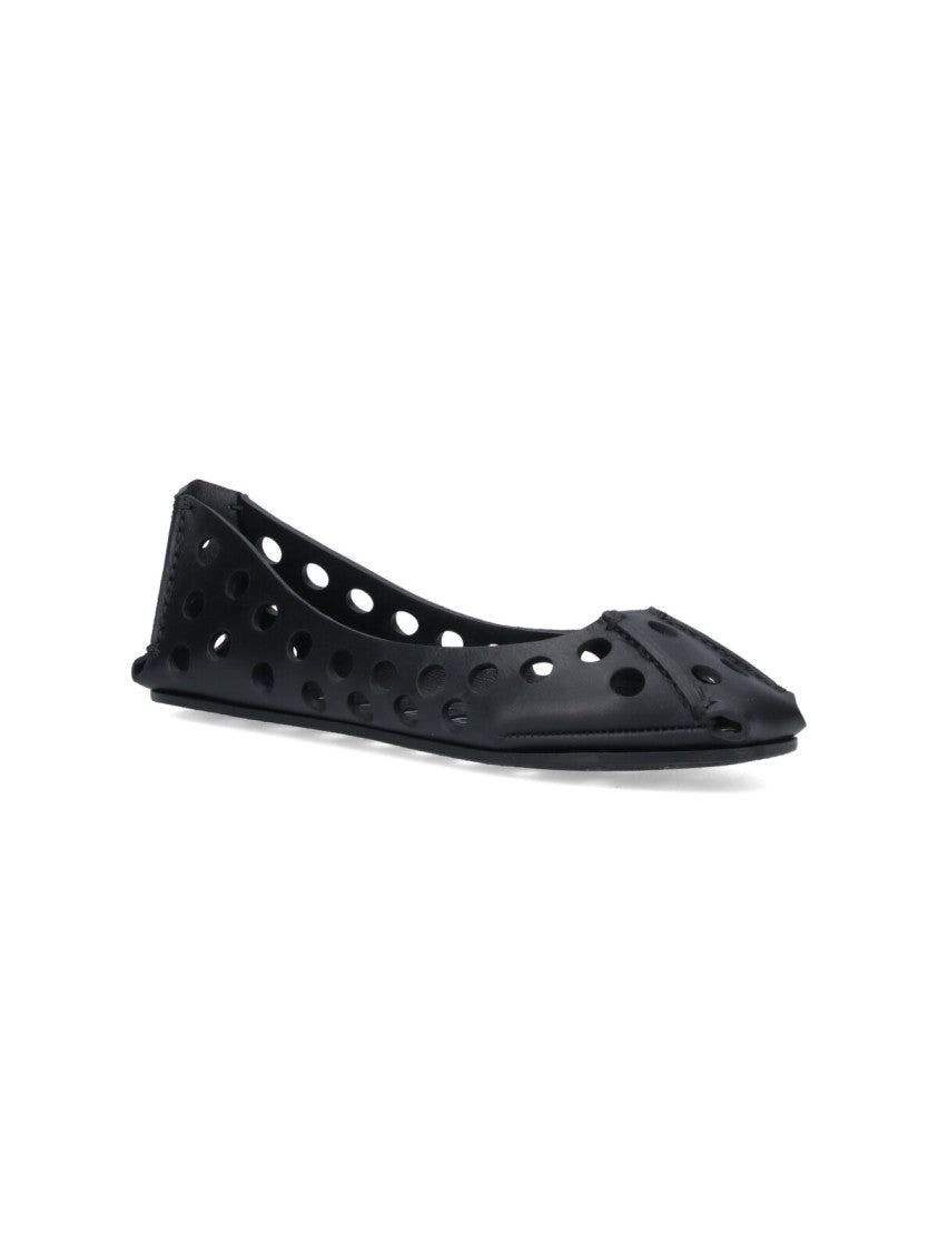 Alaïa Perforated Leather Ballerina Flats With Square Front Detail
