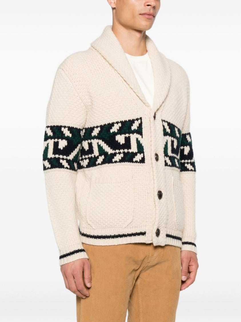 Rakki' Geometric Pattern Knit Jacket With Shawl Collar