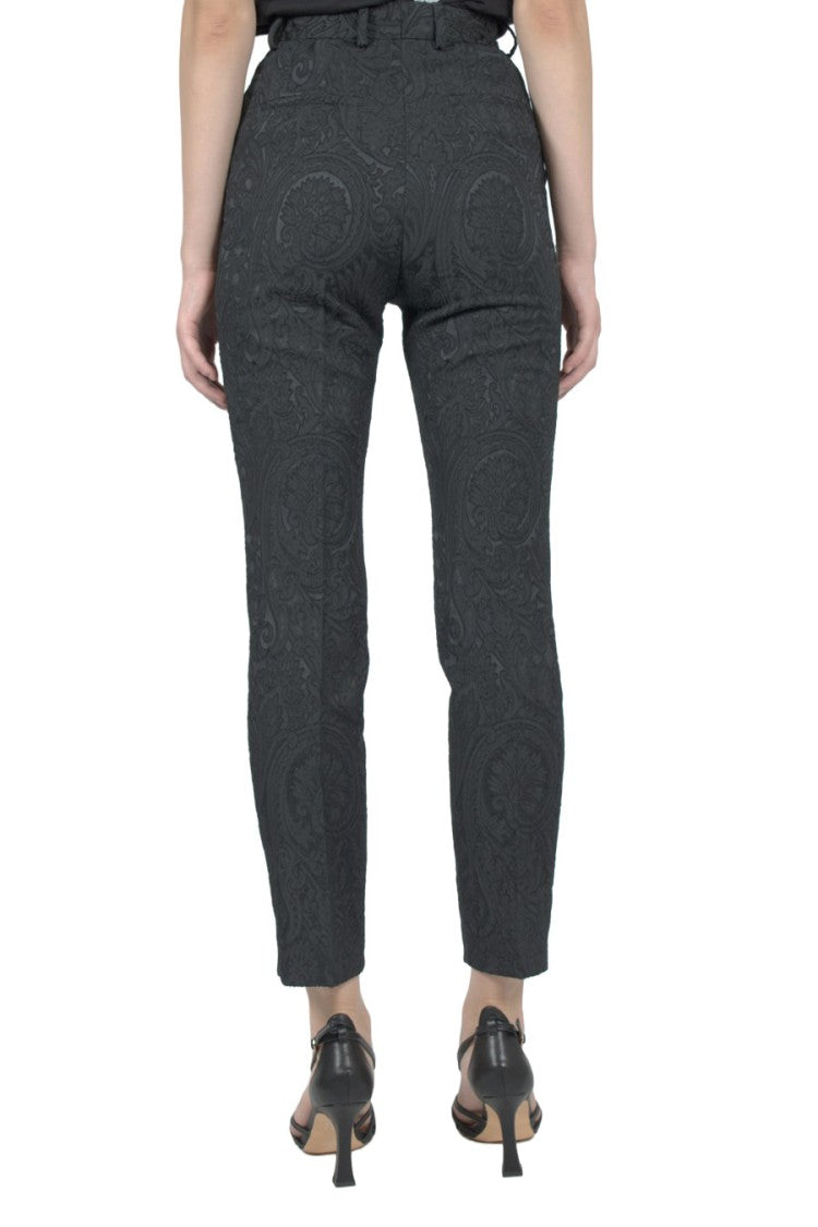 Dolce & Gabbana Black Polyester-Polyamide Jacquard Cropped Trousers