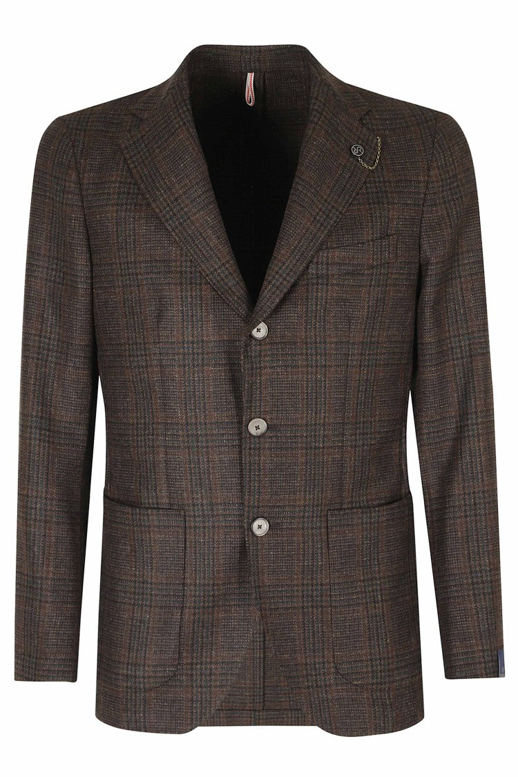 Santaniello Brown Welsh Check Pattern Wool Blazer