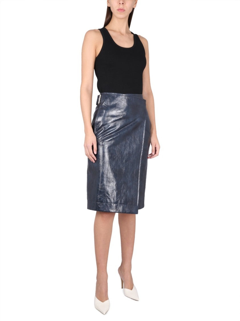 Bottega Veneta Embossed Nappa Leather Midi Skirt