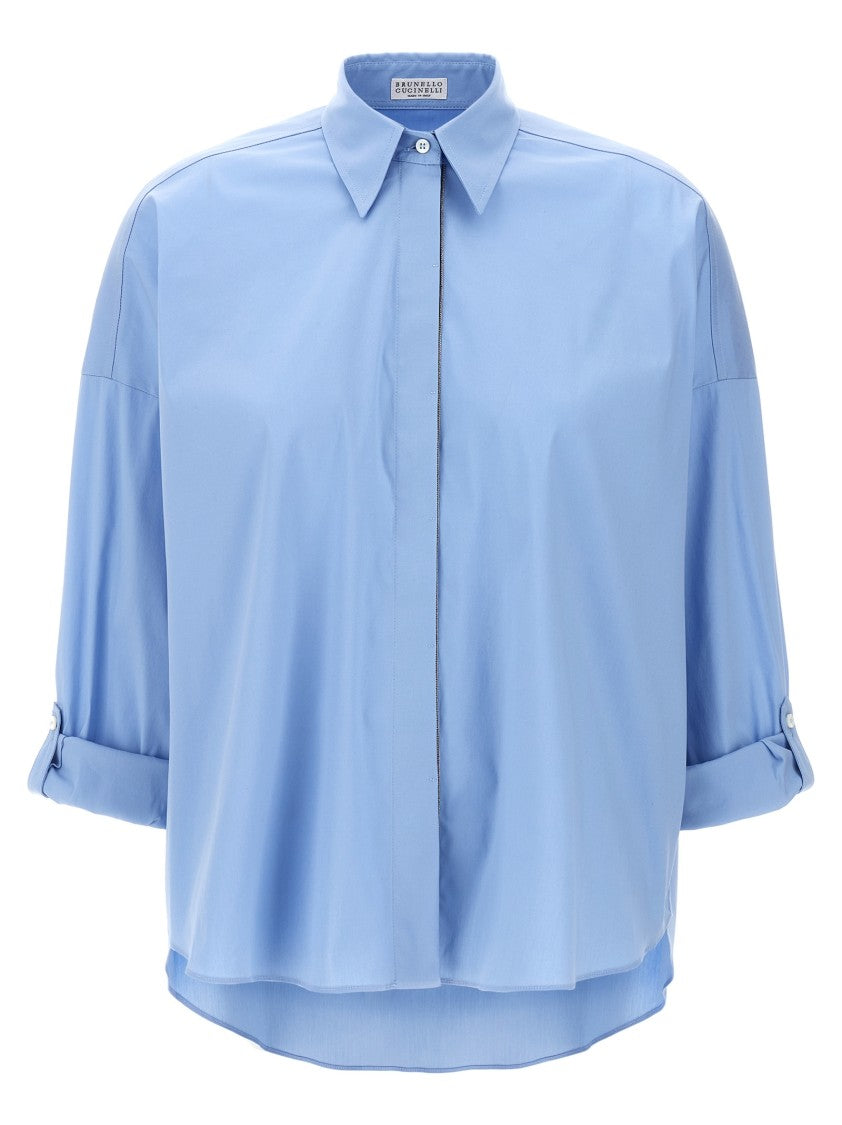 Brunello Cucinelli Relaxed-Fit Cotton Poplin Shirt With Monile Detail
