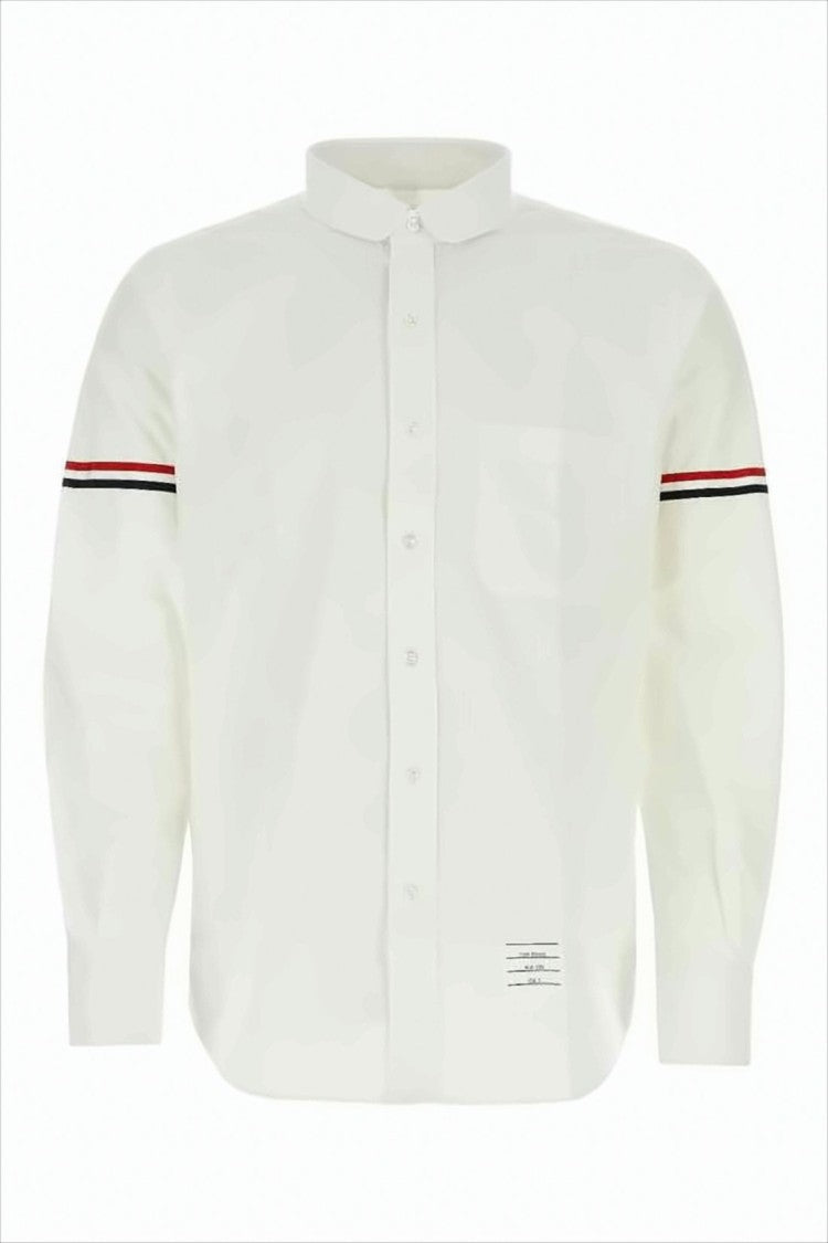 Thom Browne Long-Sleeve Cotton Shirt With Striped Sleeve Accents
