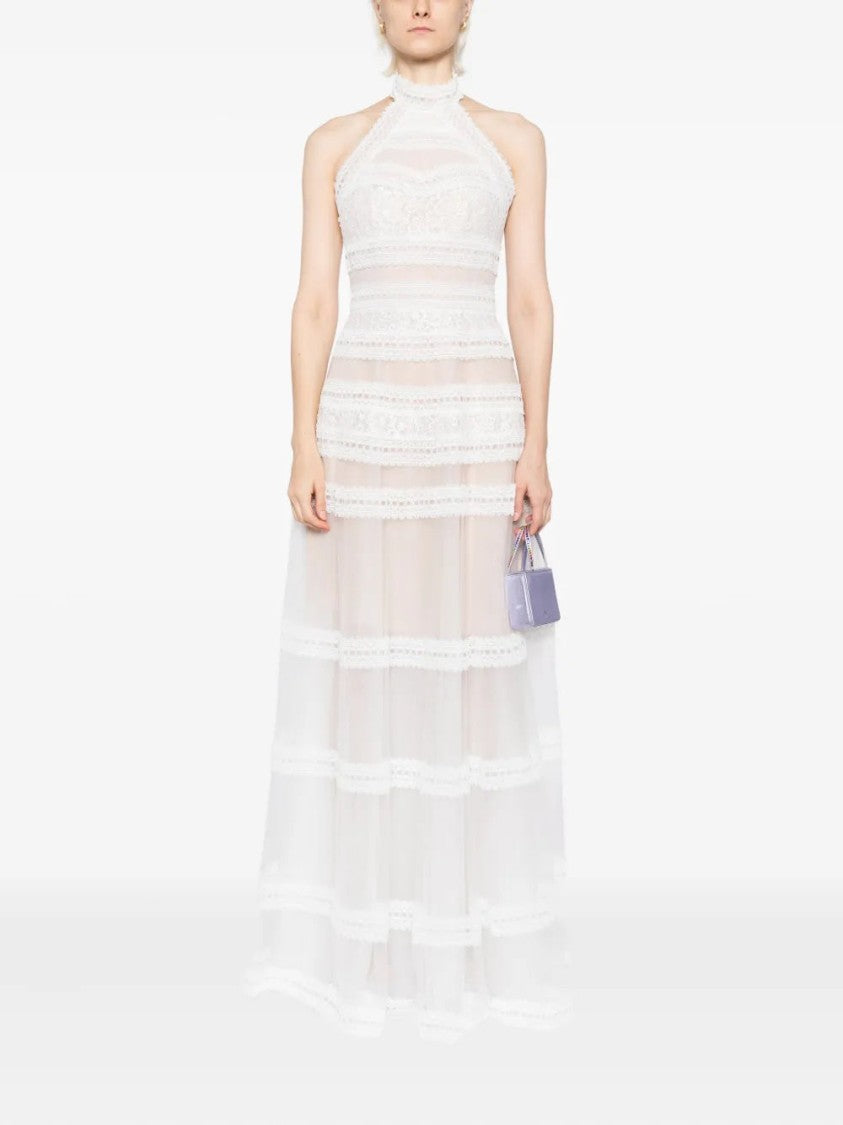 Saiid Kobeisy Lace Striped Long Dress