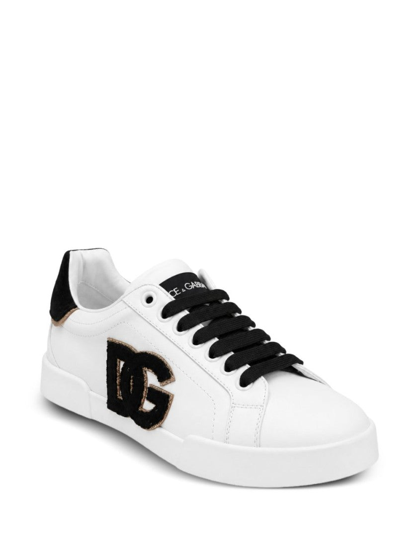 Dolce & Gabbana White Leather Black Suede Accent Sneakers