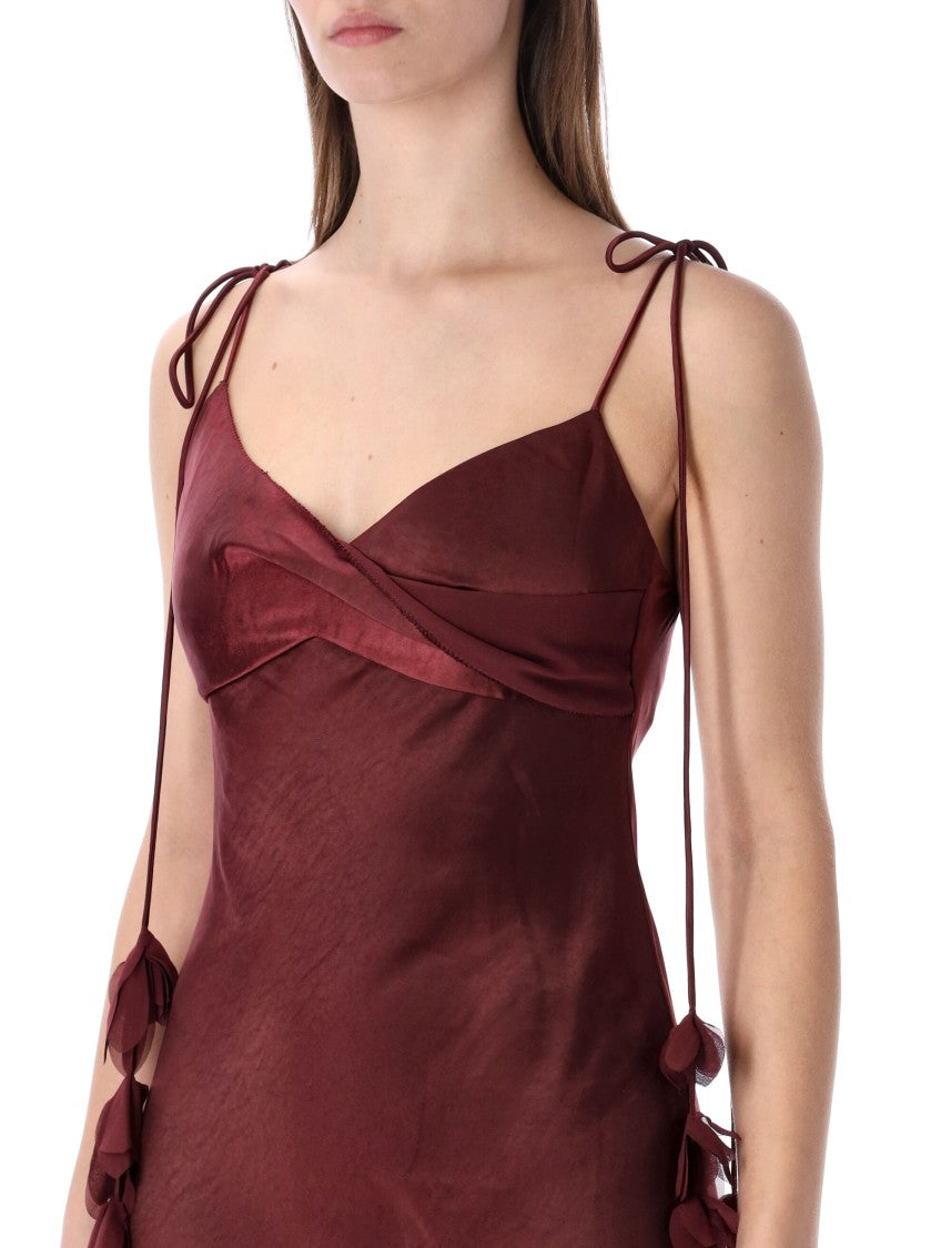 Self-Portrait Burgundy Satin Midi Dress