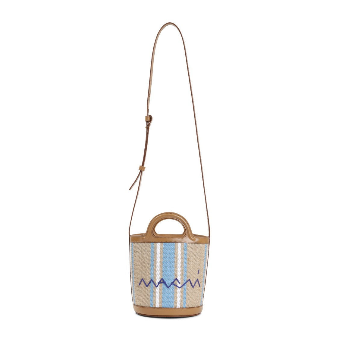 Marni Cigar Brown Jute Tropicalia Mini Bucket Handbag