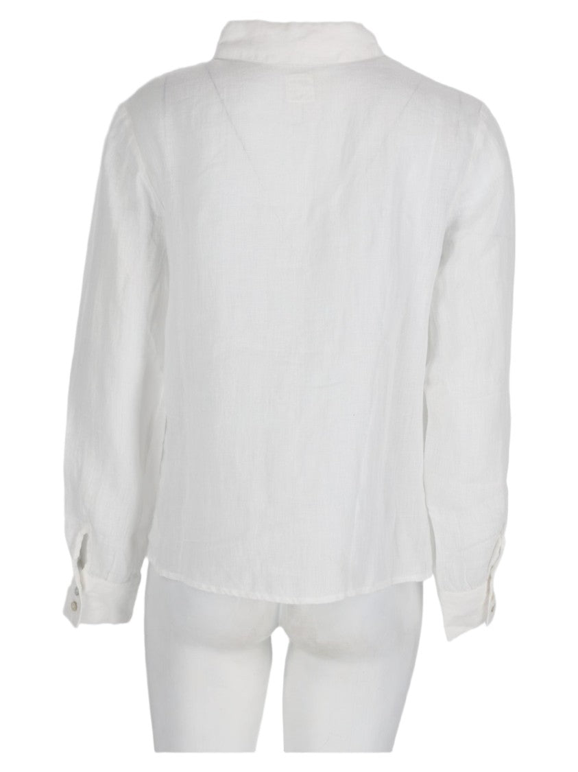 120% Lino White Tie-Front Linen Casual Shirt