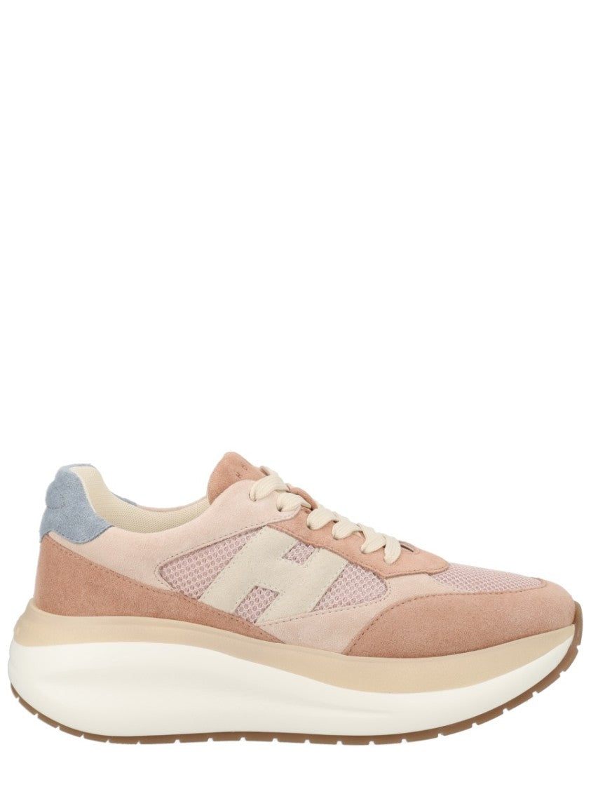 Hogan Neutrals Calfskin Suede Panel Sneakers
