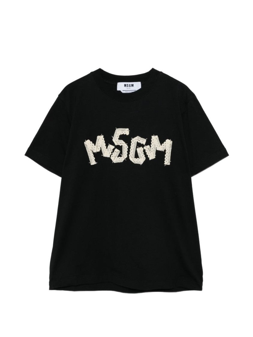 Msgm Short-Sleeved T-Shirt With Lace Detail And Round Neckline