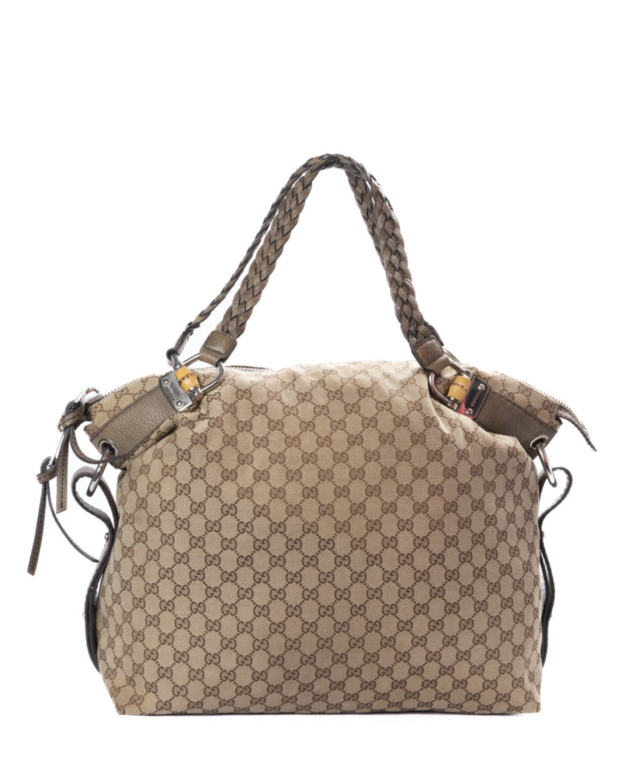 Gucci Large Gg Supreme Pattern Bamboo Shoulder Bag