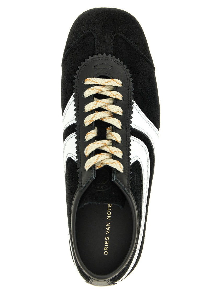 Dries Van Noten Suede Sneakers With Leather Accents And Scalloped Detailing