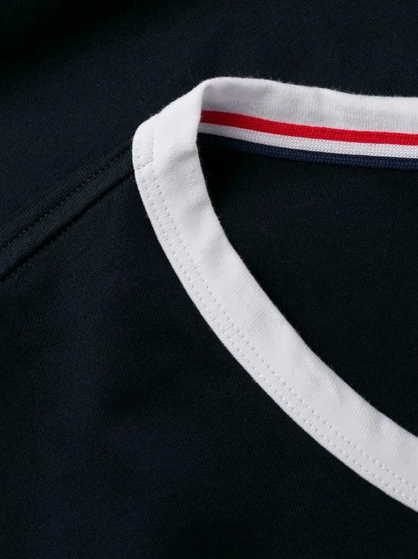 Thom Browne Short-Sleeve Navy T-Shirt With Signature Tricolor