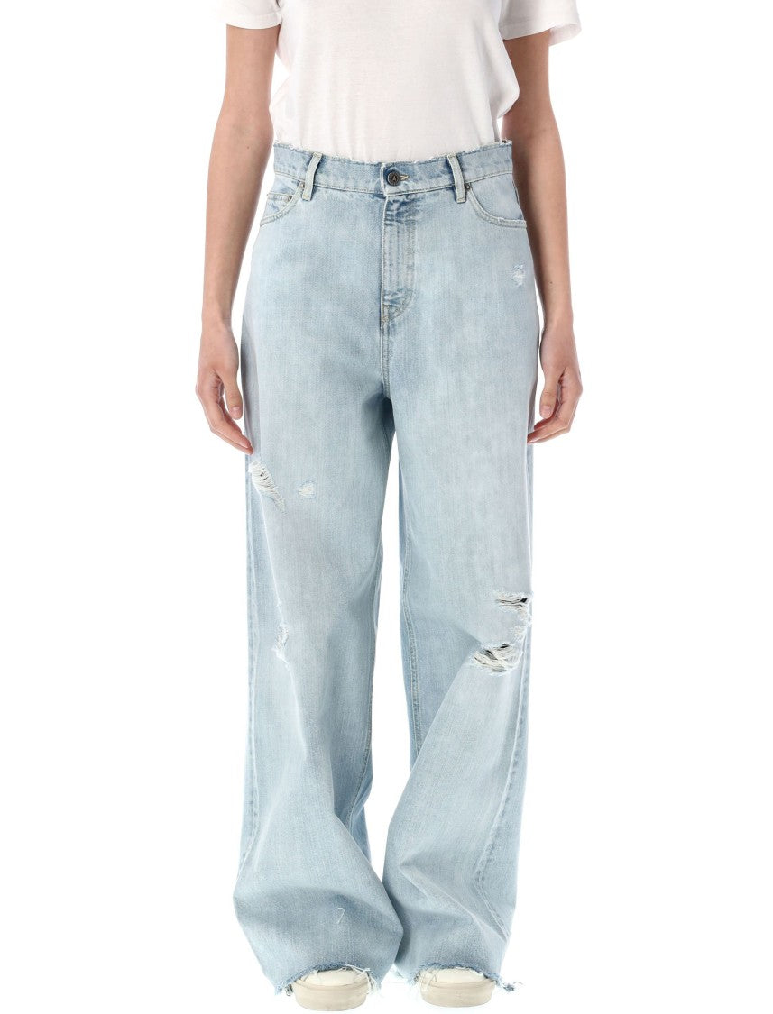 Golden Goose Relaxed Boyfriend Denim Pants With Distressed Finish